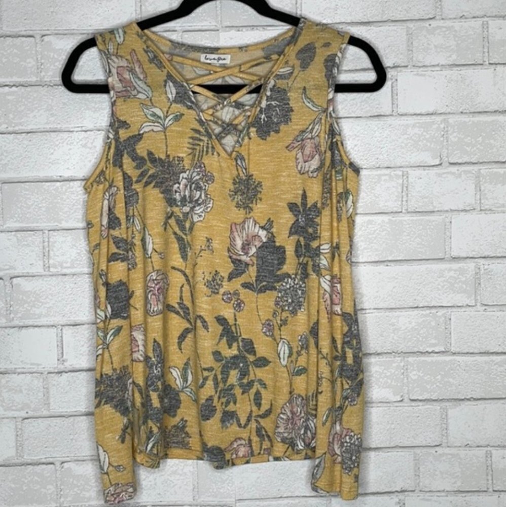 Love Fire Cold Shoulder Yellow Floral Long Sleeve - Picture 1 of 8